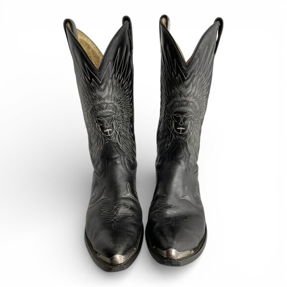 Canada West Black Buffalo Leather Western Cowboy Boots Indian Chief Men's 9.5 EE - Picture 6 of 16